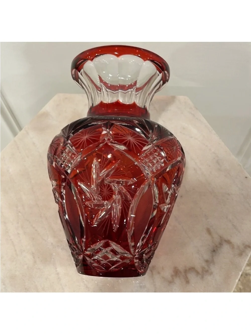 Avitra Red Cut Crystal Decorative Vase - Classic Home Accent